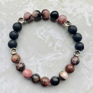 Black Lace Rhodonite & Lava Stone Bracelet