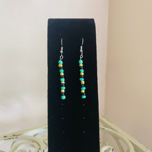 Load image into Gallery viewer, Seed Bead Earrings in Green, Black, &amp; Gold
