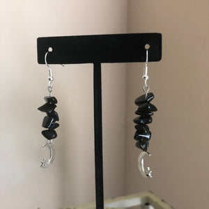 Onyx Chip Moon Earrings