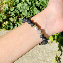 Load image into Gallery viewer, Pink Zebra & Lava Stone Hamsa Bracelet