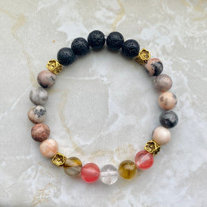 Pink Zebra Stone, Cherry Quartz, Lava Stone Bracelet