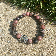 Load image into Gallery viewer, Black Lace Rhodonite Peace Bracelet
