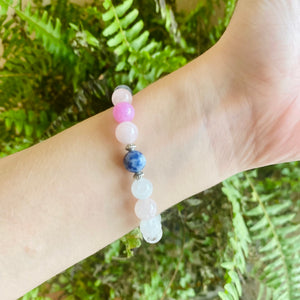 Amethyst, Rose Quartz, Sodalite, White Jade, Kunzite Handmade Gemstone Bracelet