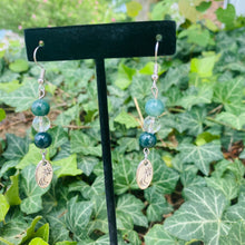 Load image into Gallery viewer, Moss Agate + Clear Quartz, Sun &amp; Moon Earrings
