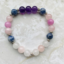 Load image into Gallery viewer, Amethyst, Rose Quartz, Sodalite, White Jade, Kunzite Handmade Gemstone Bracelet
