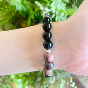 Black Lace Rhodonite & Onyx Bracelet