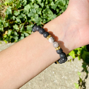 Pink Zebra & Lava Stone Hamsa Bracelet