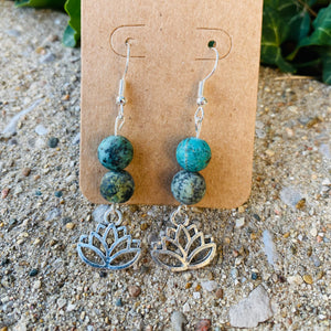African Turquoise & Lotus Earrings