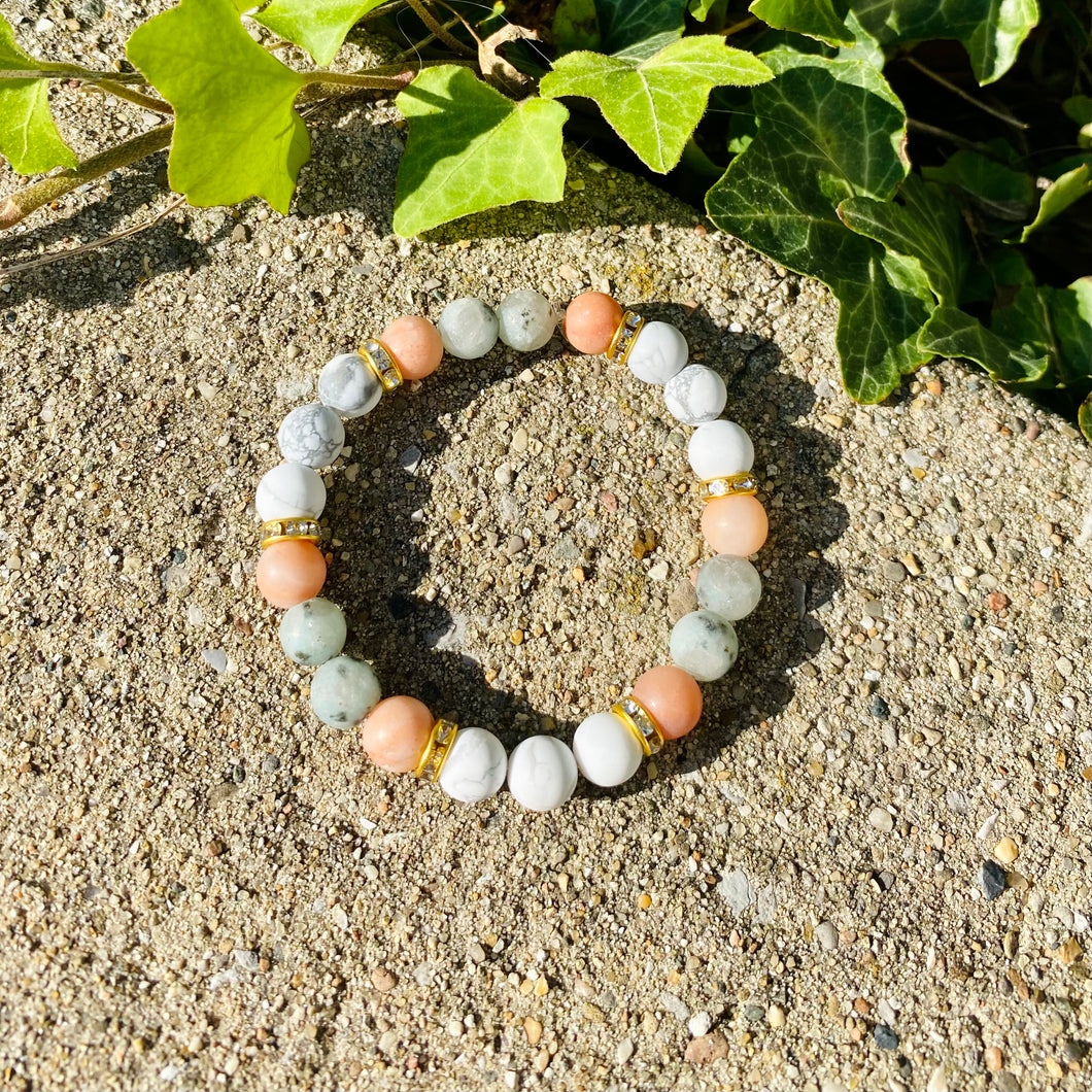 Howlite, Kiwi Jasper, & Pink Aventurine Bracelet
