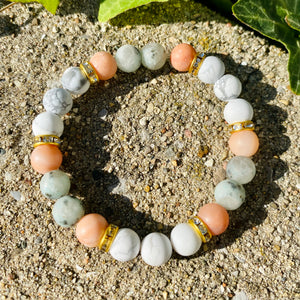 Howlite, Kiwi Jasper, & Pink Aventurine Bracelet