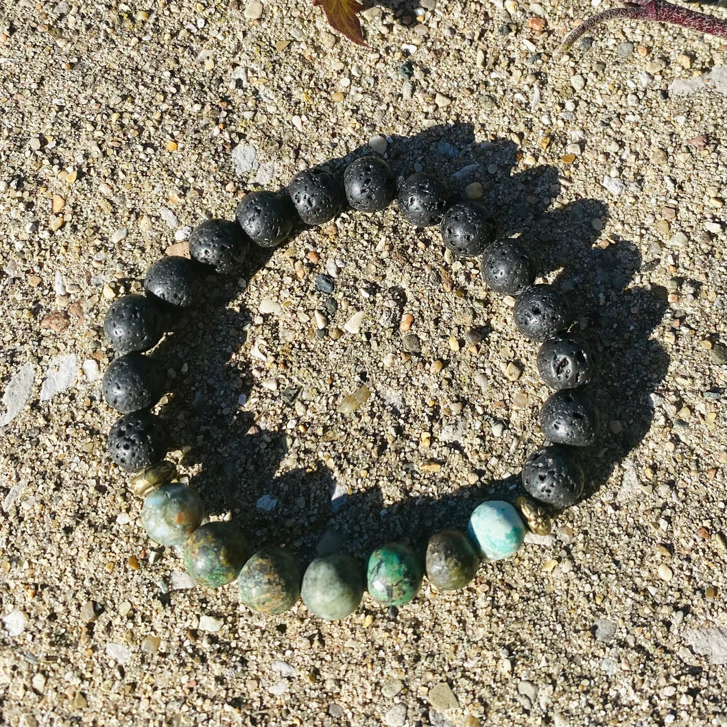 African Turquoise & Lava Stone Bracelet