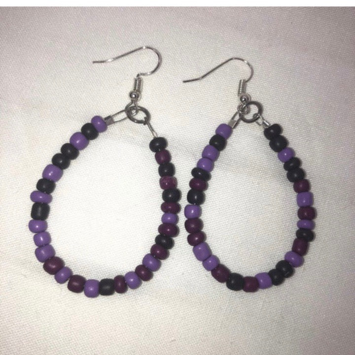Purple and Black Seed Bead Earrings