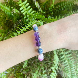 Amethyst, Rose Quartz, Sodalite, White Jade, Kunzite Handmade Gemstone Bracelet