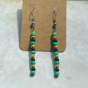 Seed Bead Earrings in Green, Black, & Gold