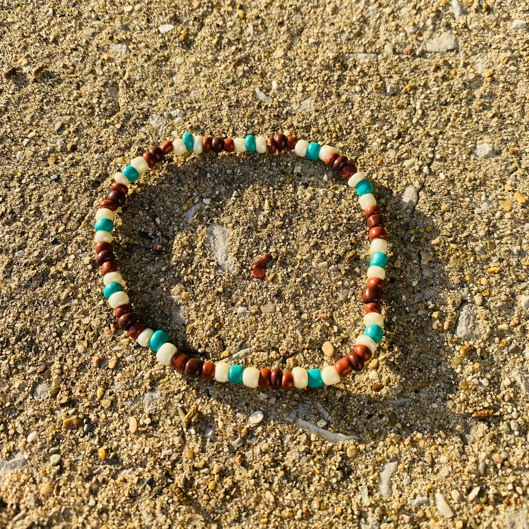 Brown, White, & Turquoise Anklet