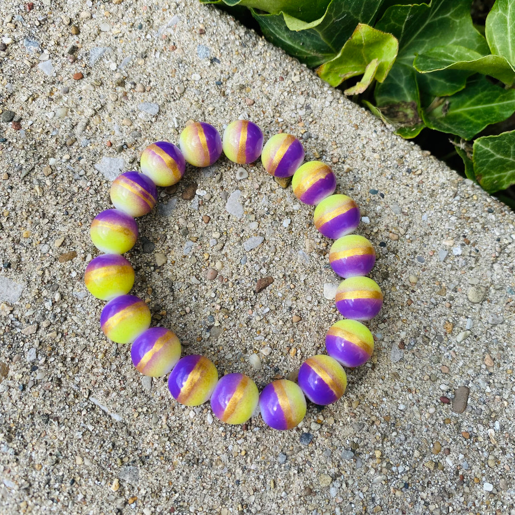 Purple, Yellow, & Gold Glass Bracelet