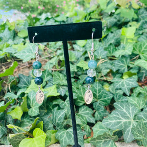 Moss Agate + Clear Quartz, Sun & Moon Earrings