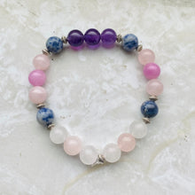 Load image into Gallery viewer, Amethyst, Rose Quartz, Sodalite, White Jade, Kunzite Handmade Gemstone Bracelet
