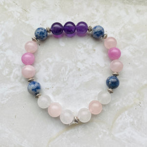 Amethyst, Rose Quartz, Sodalite, White Jade, Kunzite Handmade Gemstone Bracelet