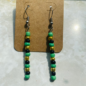 Seed Bead Earrings in Green, Black, & Gold