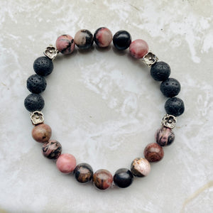 Black Lace Rhodonite & Lava Stone Bracelet