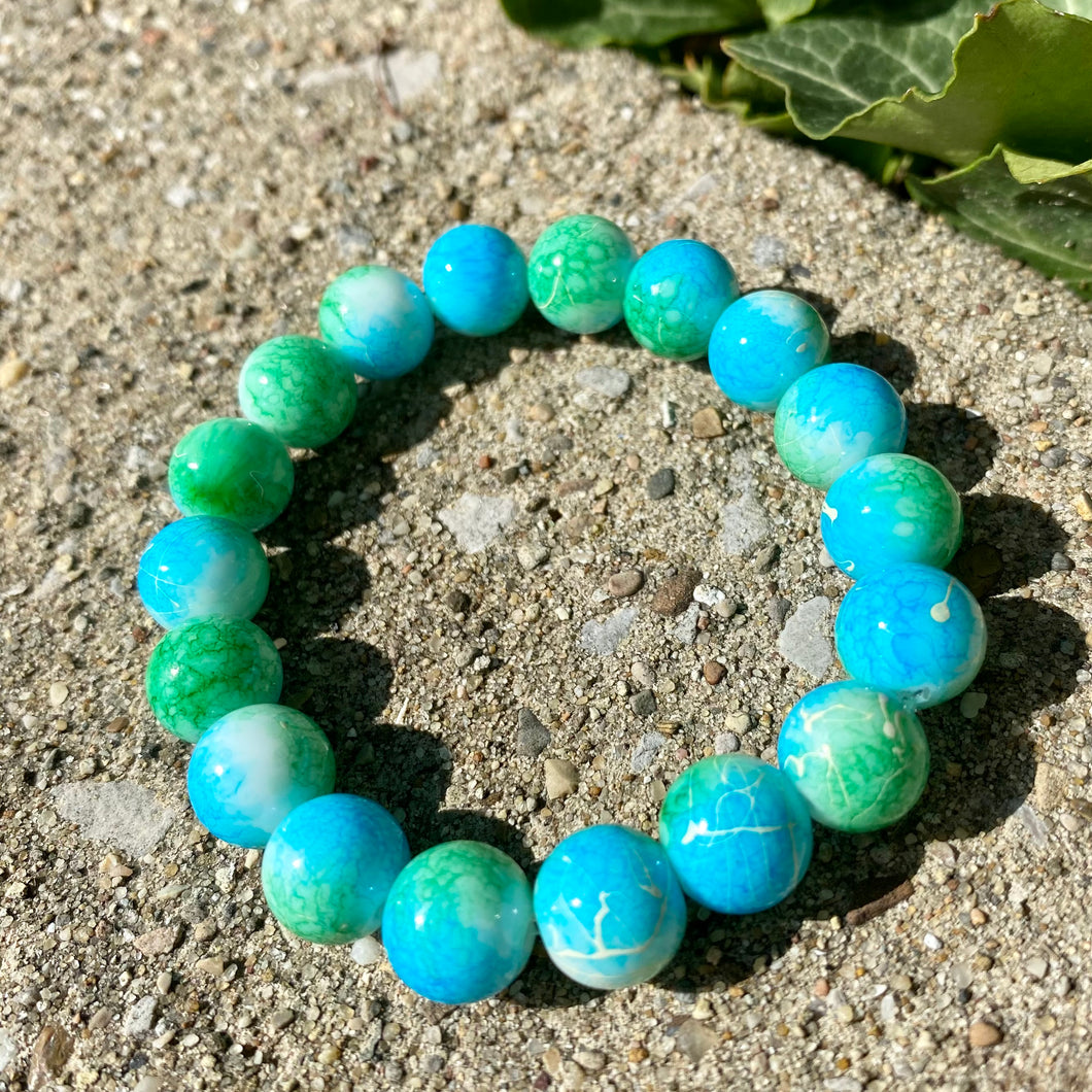 Blue & Green Splatter Glass Bracelet
