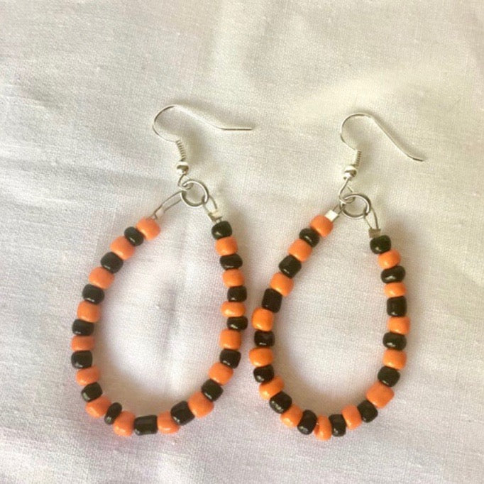 Orange & Black Seed Bead Earrings