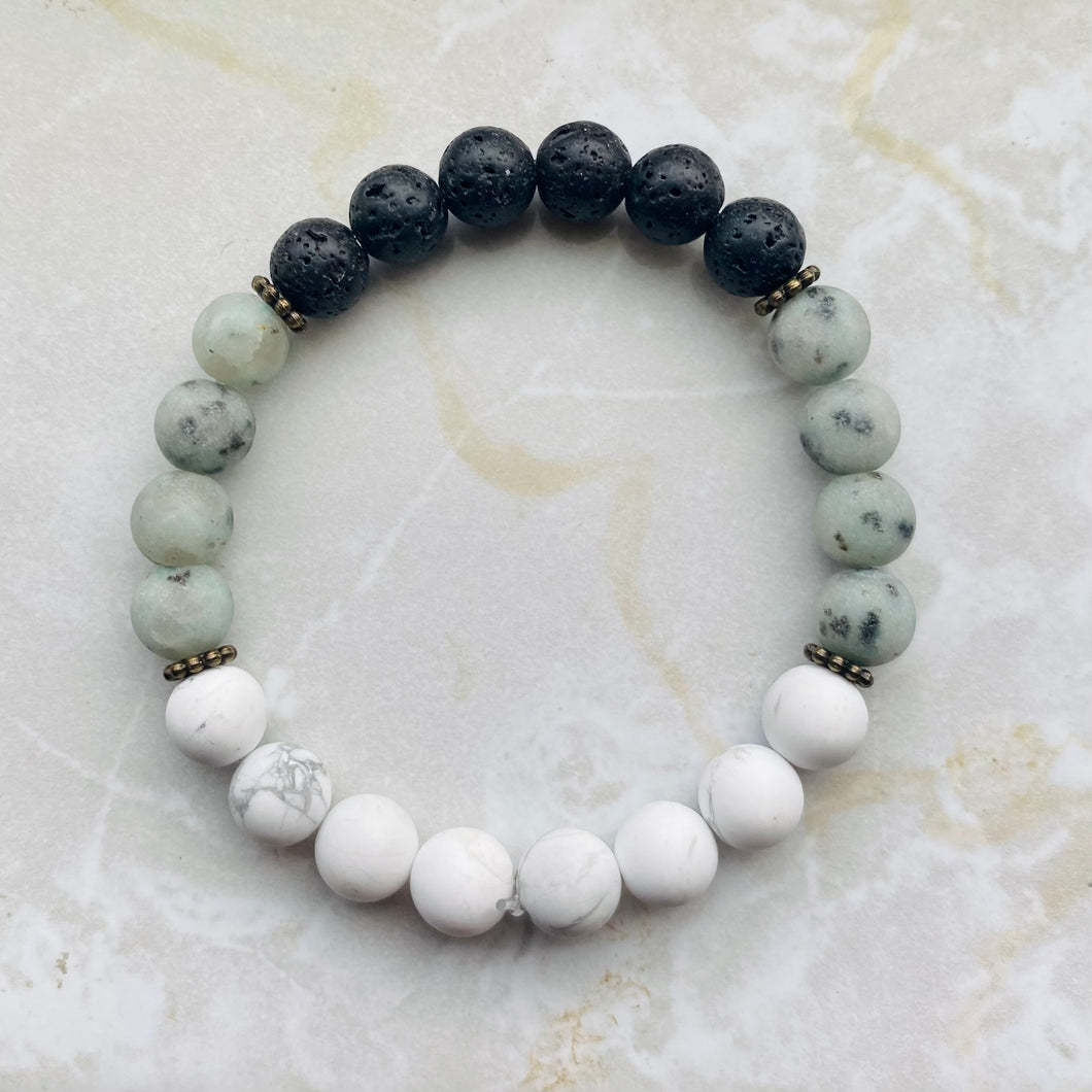 Kiwi Jasper, Howlite, Lava Stone Bracelet