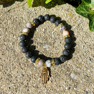 Pink Zebra & Lava Stone Hamsa Bracelet