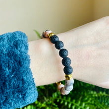 Load image into Gallery viewer, Pink Zebra Stone, Cherry Quartz, Lava Stone Bracelet
