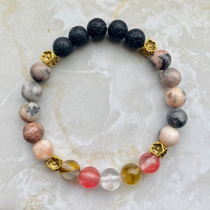 Pink Zebra Stone, Cherry Quartz, Lava Stone Bracelet
