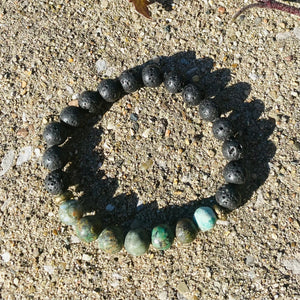 African Turquoise & Lava Stone Bracelet